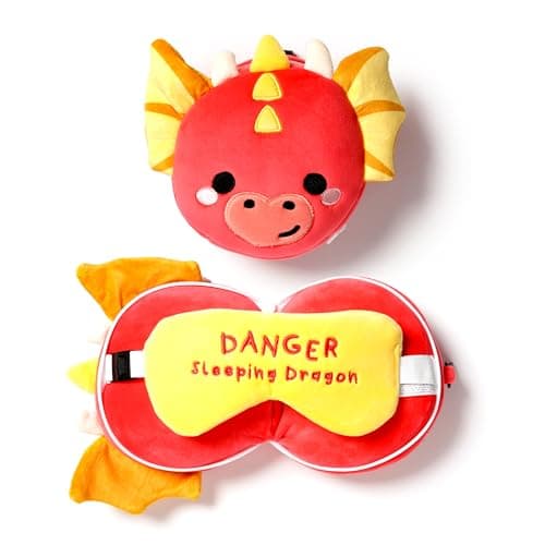Image of Relaxeazzz Adoramagics Dragon Round Plush Travel Pillow & Eye Mask - Sleep Eye Mask Masks - Kids Travel Accessories For Sleeping Airplane - Flight Plane Neck Pillow Pillows