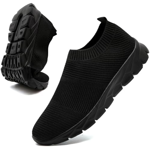 Image of Mens Trainers Slip on Trainers Lightweight Walking Running Sneaker Fitness Gym Sports Jogging Tennis Shoes Mens Black Size 8