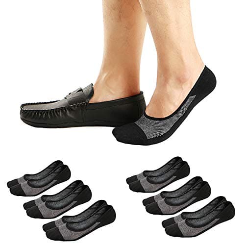 Image of Ueither Men's No Show Socks Invisible Liner Loafers Sneakers Socks Non Slip (Black (6 Pairs), 5.5-9)