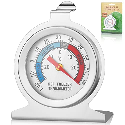 Image of Fridge Freezer Thermometer, Refrigerator Thermometer with Min Max Temperature Guide, Clear Dial, Stainless Steel, Hanging Hook and Retractable Stand Ideal For Home, Restaurants, Bars, Cafes