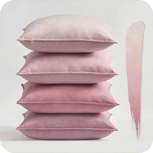 Image of Topfinel Pink Cushion Covers 40cm x 40cm Summer Sofa Bed Colorful Cushions Soft Pillow Case 16x16 Velvet Scatter Decorative Cushions Pillow Cover for Livingroom Bedroom Invisible Zipper,Set of 4