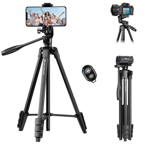 Image of K&F Concept B174A1 Lightweight Tripod for Camera Phone, 60 inch/152cm Tripod for Smartphone with Phone Holder, Travel Stand for Camera with Cold Shoe, Bluetooth Remote S174A1