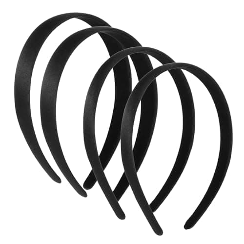 Image of 4pcs Headbands for Women Girls Satin Black Headband Plain Wide Hair Band Hoops Trendy Non Slip Cute Hard Head Bands Fashion Plain Elastic Hair Bands for Valentine's Day Holiday Hairs Accessories Gifts