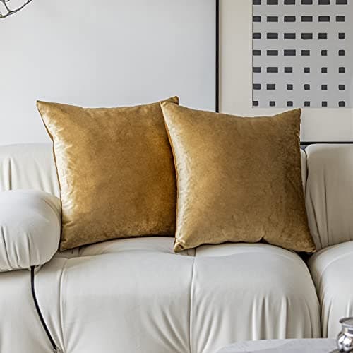 Image of Demetex Gold Cushion Covers 45cm x 45cm Soft Velvet Cushion Cases Square Decorative Cushions for Couch Sofa Living Room, Set of 2, 45cm x 45cm, Gold