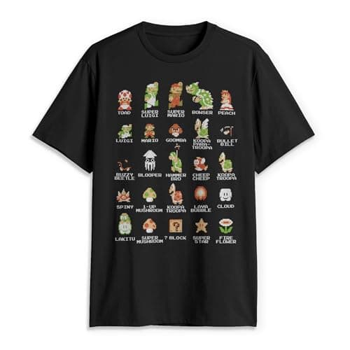 Image of Nintendo mensNNTD0075-10001006Pixel Cast T-Shirt Crew Neck Short Sleeves T-Shirt - Black - XXL