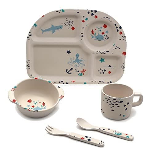 Image of Hi-Gear Kids' Under The Sea Dinner Set with Plate, Bowl, Cup & Cutlery, Lightweight & Easy to Clean Children's Five Piece Dining Set, Tablewear for Toddlers & Babies, Ideal for Camping & Picnics