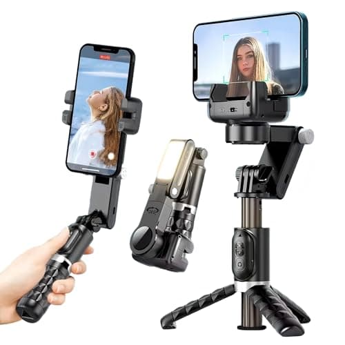Image of SRIKEKL Gimbal Stabilizer for Smartphone,2-Axis Auto Face Tracking Selfie Stick with Tripod with LED light,360°Rotation with Remote for Android and iPhone,Ideal for Vlogging,YouTube,TikTok Video