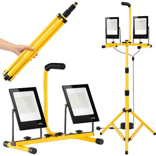 Image of Ankishi Work Light 100w, Portable Floodlight Outdoor with Tripod, 12000lm LED Work Light Mains Powered, IP66 Job Site Lighting 6500k with 9.8ft Cord Plug and Switch for Workshop Garage Construction