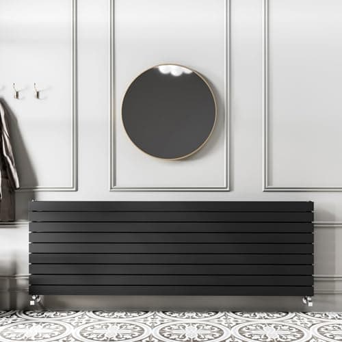 Image of Go Bathrooms Pinta 610 x 1600mm Horizontal Radiator Black Flat Panel Double Column Wall Mounted Designer Black Radiator Central Heating Includes Brackets