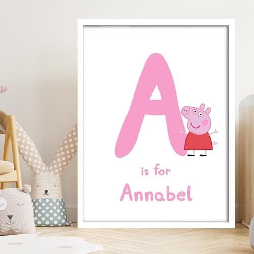 Image of Themed Peppa Pig Print - Peppa Letter and Personalised Name Pink Poster Wall Art (21cm x 29.7cm - A4)