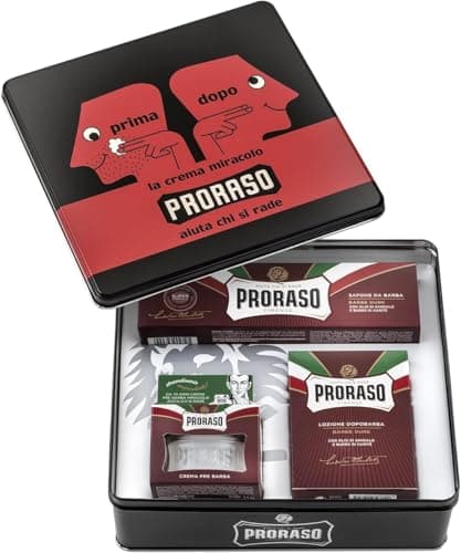 Image of Proraso Vintage Selection, Coarse Beards Line (Trio Pack), Deluxe Shaving Kit with Pre Shaving Cream, Shaving Cream Tube, and Aftershave Balm, Made in Italy