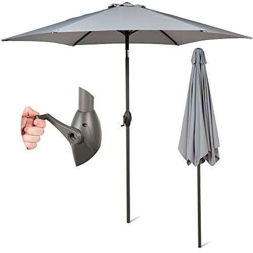 Image of SUNMER 2.7M Garden Parasol - Sun Shading Umbrella with Easy Crank Lift & Tilt Mechanism - UV 30+ Water Repellent 180g/m² Polyester - Heavy Duty ø 38mm Steel Pole - Large Patio Shade - Grey