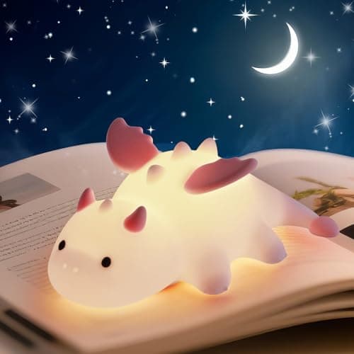 Image of AVEKI Night Light for Kids, Cute Milk Dragon Silicone Lights with 7 Colors, Dimmable & Rechargeable, Magnetic Dinosaur Bedside Lamp for Baby Nursery, Gifts for Boys and Girls (Pink)