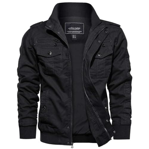 Image of EKLENTSON Military Jacket for Men Cotton Windbreaker Jacket Fishing Cycling Spring Autumn Warm Coat,Black,M
