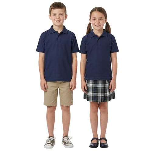 Image of Kids Polo Shirt Boys Girls School Uniform Plain Short Sleeve Cotton Polycotton Childrens T-Shirt PE Sports Top Back to School Navy 9-10 Year