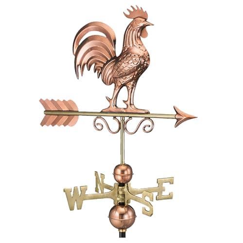 Image of Good Directions Bantam Rooster Copper Weathervane, Includes Adjustable Roof Mount for Easy Installation - Hand-Polished Copper