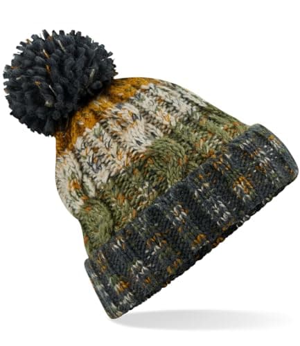 Image of ASVP Shop Corkscrew Cable Knitted Bobble Hat Plain Mens Womens Beanie Warm Winter Pom Wooly Cap (Autumn Moss)