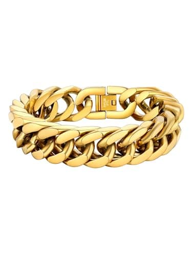 Image of PROSTEEL Mens Bracelet Chain Stainless Steel Cuban Link Bracelets Gold Plated Chunky Heavy Jewellery for Boys Teen 17mm 21cm