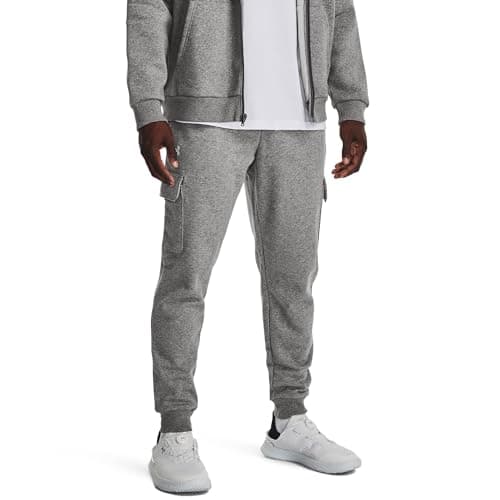 Image of Under Armour UA Rival Fleece Cargo Jogger - Castlerock Light Heather / / White - LG