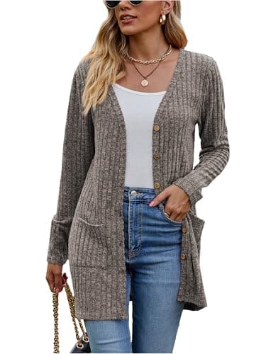 Image of Famulily Womens Longline Waterfall Cardigans, V Neck Button Cardigan Sweater for Autumn Winter Outerwear (XL, Coffee)