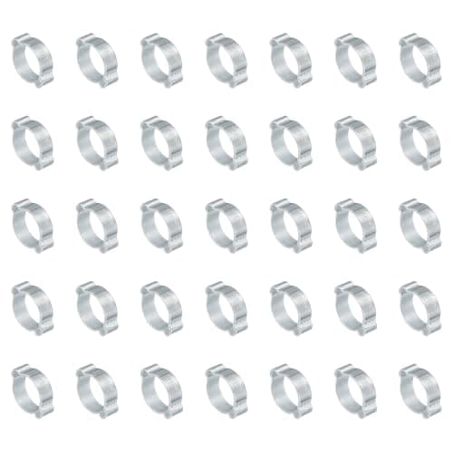 Image of PATIKIL 35 Pack 15-18mm Double Ear Hose Clamp, Galvanized Steel O Clip Crimp Rings for Fuel Petrol Pipe Tube Fitting Connections, Silver Tone