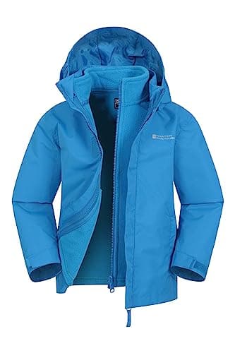 Image of Mountain Warehouse Fell Kids 3 in 1 Jacket - Water-Resistant Triclimate Raincoat, Detachable Inner Coat & Packaway Hood - Spring Summer, Walking, Hiking & Outdoors Bright Blue Kids Size 5-6 Years