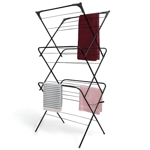 Image of ZOPPER 3 Tier Folding Clothes Airer 14m Space For Laundry, Indoor And Outdoor | Non-Slip Feet & Corner Spaces for Hangers | Home Storage - Foldable Drying Rack, Lightweight, Space Saving Washing Line