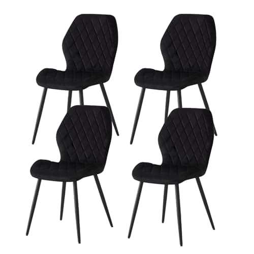 Image of Weegstok Velvet Dining Chairs Set of 4 Kitchen Chairs Dining Room Lounge Reception Chairs with Metal Legs for Living Room Bedroom,Black