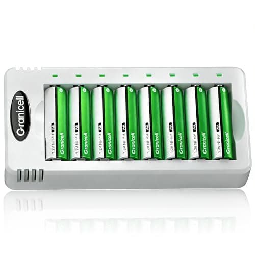 Image of Granicell AA Rechargeable Batteries with Charger, 8 Slot Smart Battery Charger with 8 Pcs 2800mAh High Capacity NiMH AA Batteries, USB Smart Charging