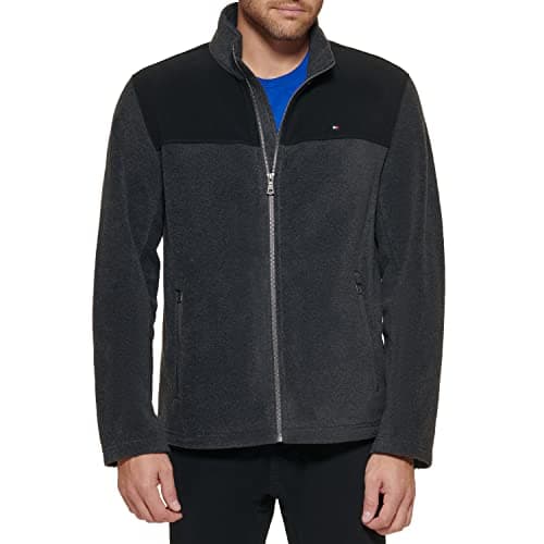 Image of Tommy Hilfiger Men's Lightweight Polar Fleece Jacket, Black/Charcoal, L