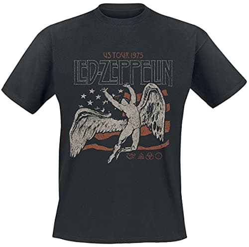 Image of Led Zeppelin T Shirt US 1975 Tour Flag Band Logo Official Mens Black M