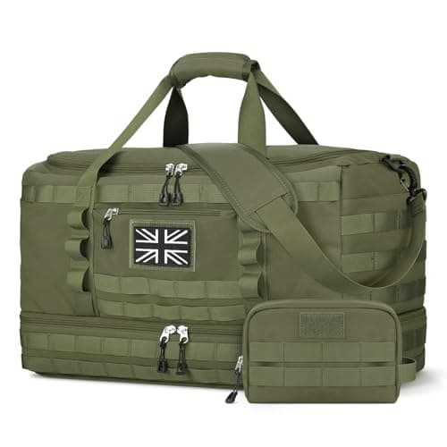 Image of ETRONIK Travel Duffle Bag for Men, Tactical Gym Bag with Multiple Compartments and Shoe Pocket & Weekender Overnight Duffle Bag with Wet Pocket, Carry On Holdall Luggage for Workout Football, Green