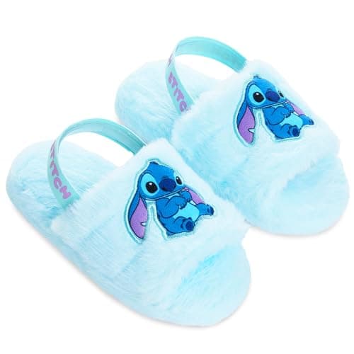 Image of Disney Stitch Womens Slippers Fluffy Non Slip Sliders, Stitch Gifts for Women (Blue, 7 UK)