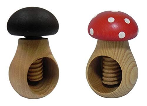 Image of Wooden World 2 Nutcracker set Dark Brown and Toadstool Nutcrackers made from natural beech wood - VERY SOLID Mushroom