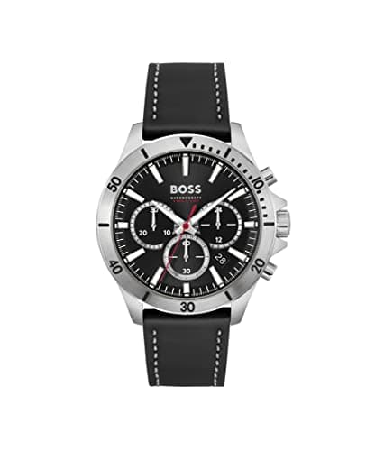 Image of BOSS Chronograph Quartz Watch for Men TROPER Collection with Black Leather Strap - 1514055