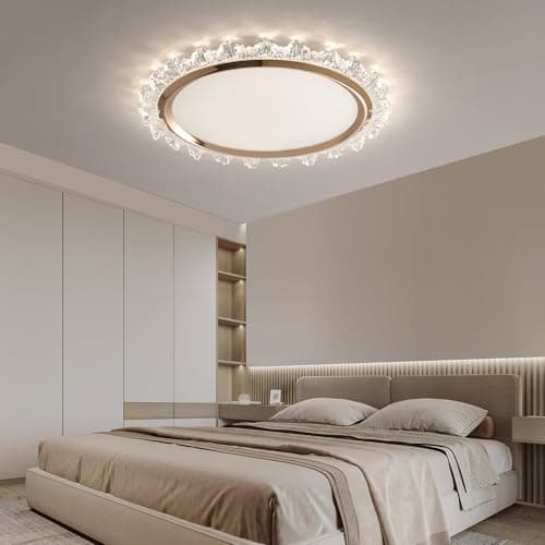 Image of SHINELUX 50cm Modern Dimmable LED Ceiling Light, Elegant Flowers Flush Mount Close to Ceiling Lamp, 3000K-6000K, 50W, Hallway Lighting Fixture for Bedroom, Kitchen, Bathroom, Laundry Room, Office