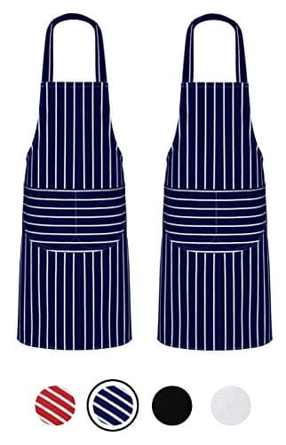 Image of Quick Cleaning Supplies Pack of 2 Unisex Bib Aprons – 100% Combed Cotton - Professional Heavy Duty Grade – Thick Fabric Construction – Two Large Front Pockets’- Fade Resistant (Navy)