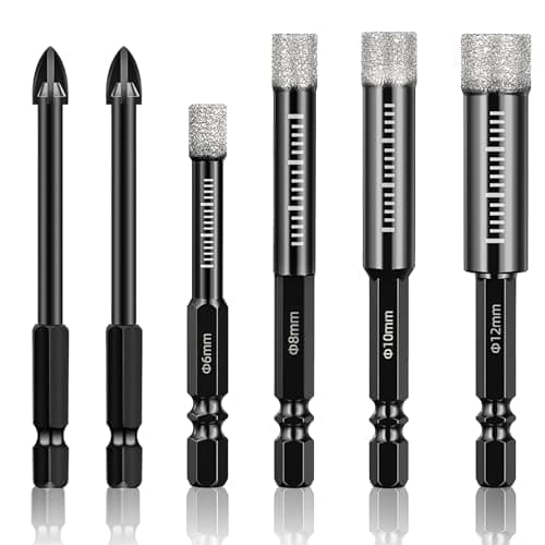 Image of 6 Pcs Diamond Drill Bits Porcelain Tile Drill Bit 6/8/10/12mm Hex Shank Diamond Hole Saw Kit Sets Dry Hole Saw Drill Bit for Granite, Ceramic, Marble Stone and Glass