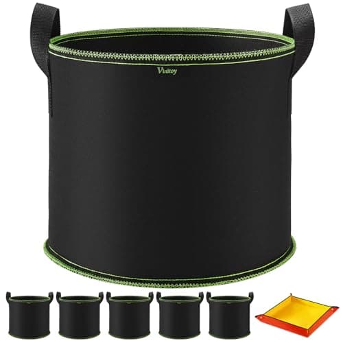 Image of Vinitoy Grow Bags for Vegetables, 5 Pack 10 Gallon Heavy Duty Thickened Nonwoven Fabric Pots with Handles and 100cm x 100cm Potting Mat for Potatos, Tomatoes, Flowers and Plants, 40L