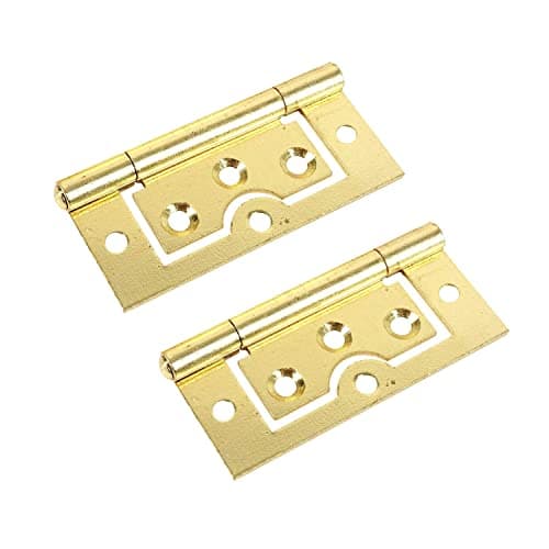 Image of Brass Plated Flush Door Hinges 75mm (3 Inch) – Non Mortice Cabinet & Cupboard Hinges for Light Internal Doors – Pack of 2