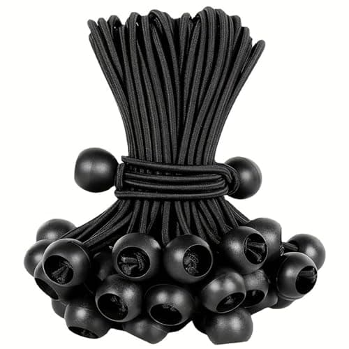 Image of 10Pcs Tarpaulin Bungees Balls Black Bungees Cord with Ball Bungee Toggle Ties Gazebo Tie Strap Tent Toggles Flag Bungees Tent Elasticated Tarp Ties Bungee Straps for Marquee Holder Pole Camping Canopy