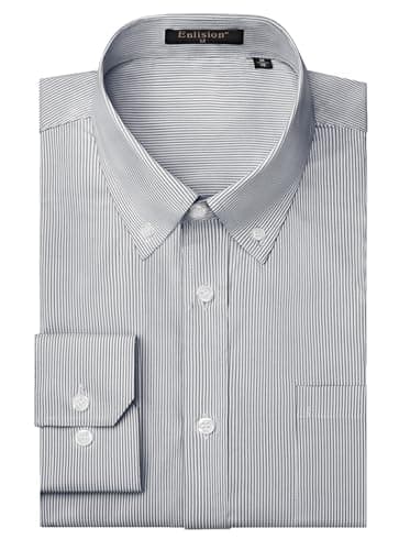 Image of Enlision Mens Dress Shirt Causal Pinstripe Button Down Shirt Long Sleeve Dark Grey Office Classic Regular Fit with Pocket L