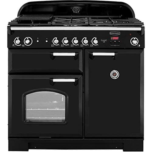 Image of Rangemaster Classic CLA100NGFBL/C 100cm Gas Range Cooker with Electric Fan Oven - Black / Chrome - A+/A Rated