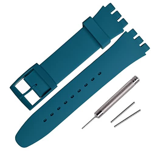 Image of Rihahisy Silicone Rubber Watch Strap/Watch Band Replacement for Swatch (17mm, Turquoise)