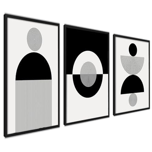 Image of ag.art deco Pictures for Living Room | 30x40 cm Prints for Walls | Canvas Wall Art for Hallway and Stairs | Room Decor | Unframed Posters | Set of 3 Artwork (Black and White Abstract)