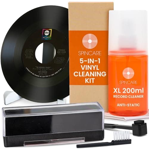 Image of SPINCARE Vinyl Record Cleaning Kit: 5-in-1 LP Cleaner Set with Anti-Static Solution, Record Brush, Stylus Brush, Microfibre Cloth, Drying Rack