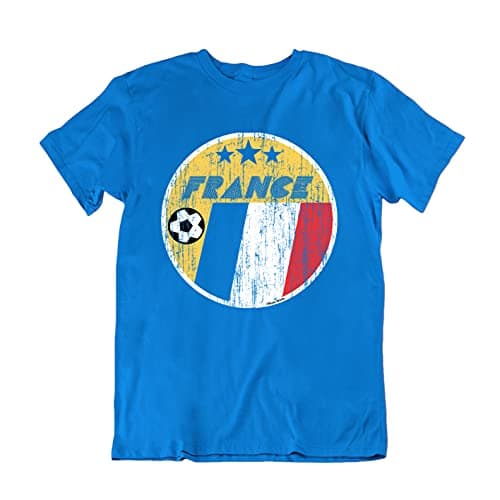 Image of Boys or Girls France 2021 Kids Football T-Shirt Country and Flag Retro Circle French Euro Team Royal Blue