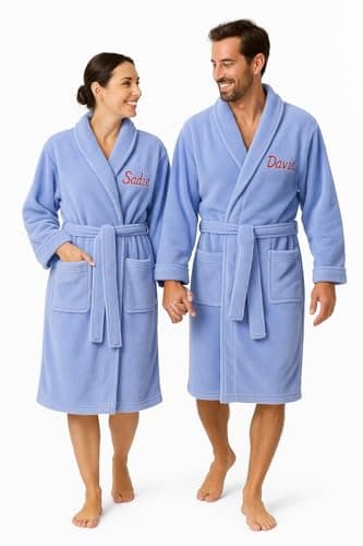 Image of Personalised Dressing Gowns for Women & Men | Embroidered Toweling Bathrobe for Adults | Cotton Loungewear Perfect for His & Her Gifts | Spa & Shower Robe With Collar & Pocket | Blue Small/Medium