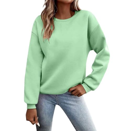 Image of Generisch Women's Basic Sweatshirt in Pastel Colours - Casual Pullover with Crew Neck in Oversized Look | Soft Casual Top without Print, Style_r01 Green, M