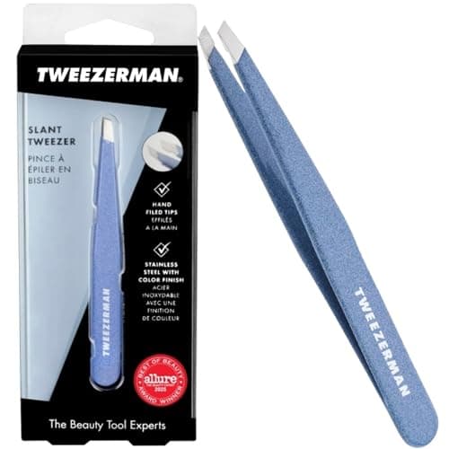 Image of Tweezerman Granite Sky Slant Tweezer, Professional Stainless Steel Precision Tweezers for Facial Hair and Eyebrows, (Pack of 1)